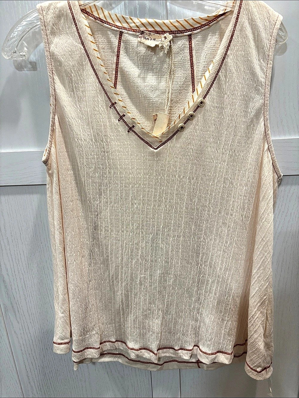 Rami & Thread Embroidered Neckline Tank Top in Cream